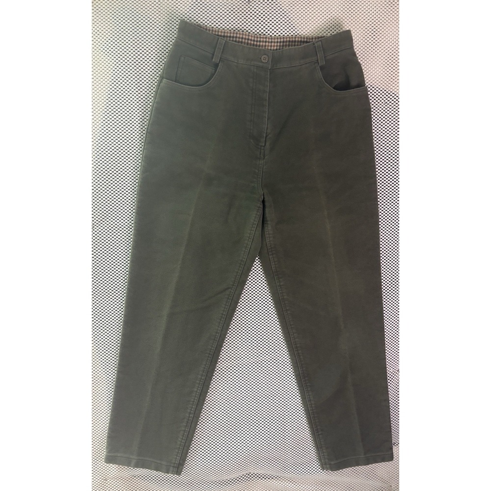Orvis Womens Olive Green Cotton Moleskin Pants High Rise Plaid Lined Size 10 - Picture 2 of 12